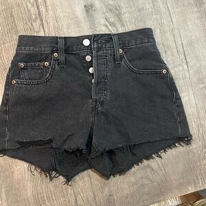 Levi’s black wash  cutoff high rise jean shorts size 24 button fly